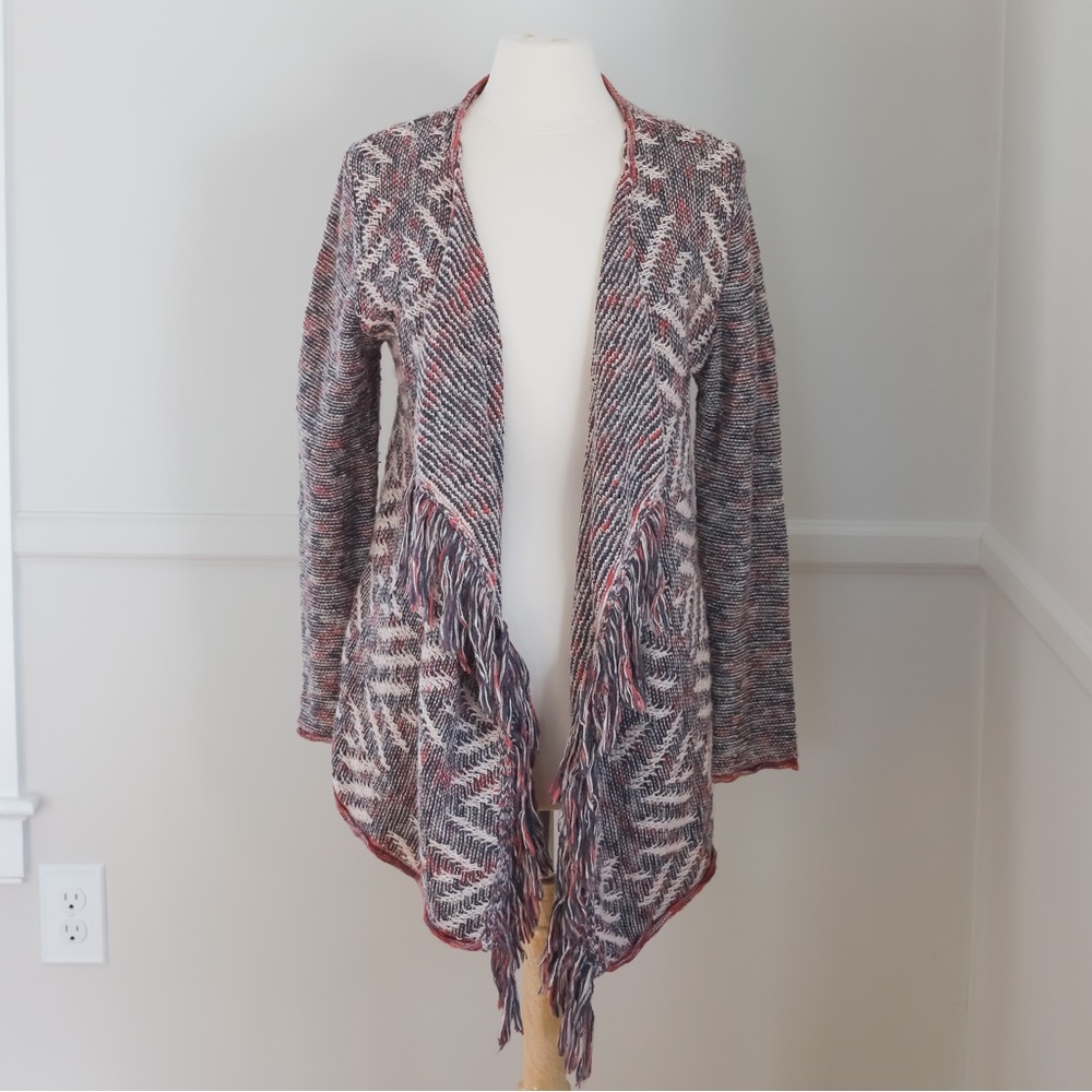 Lucky Brand Open Pattern Boho Fringe Cardigan Swe… - image 1